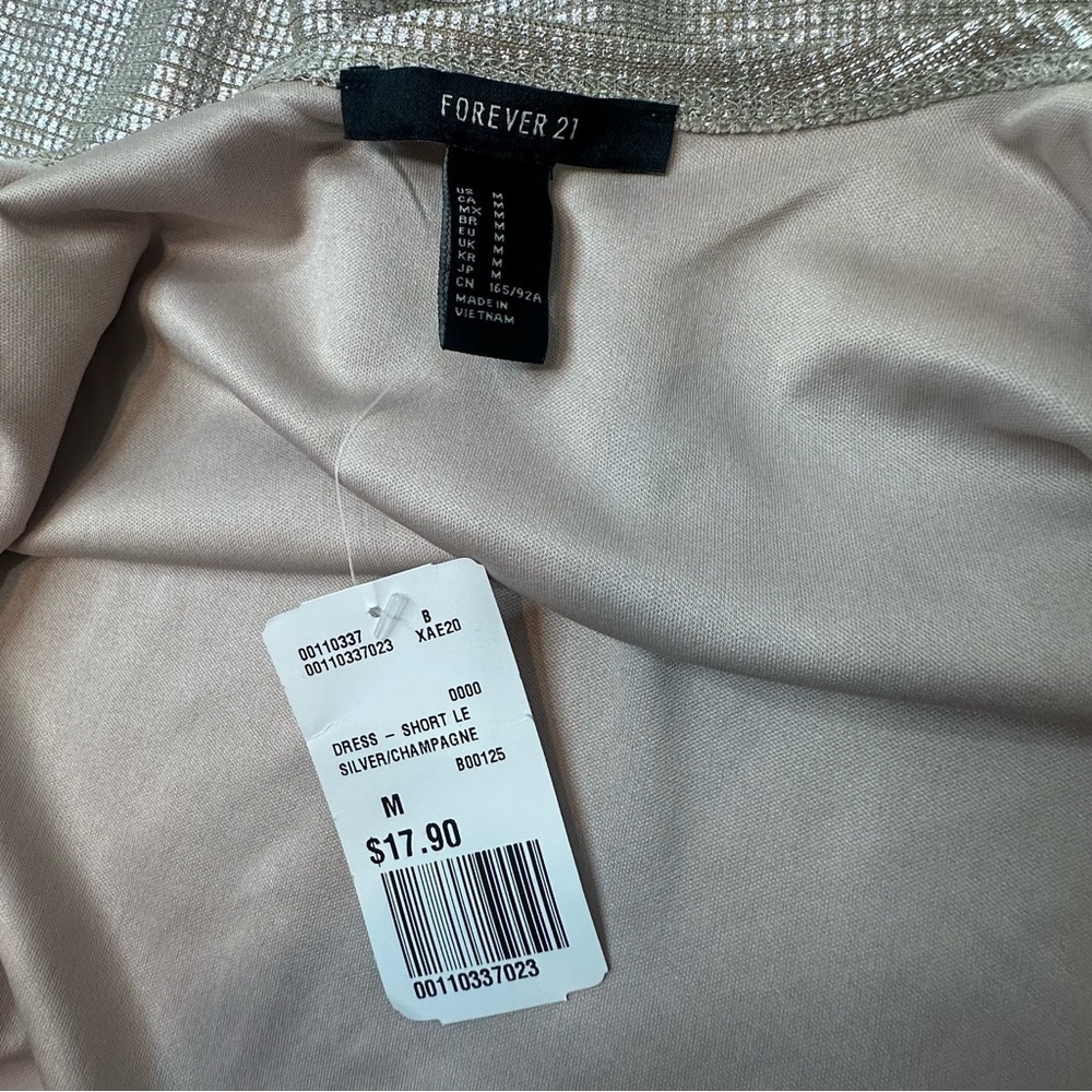 Forever 21 NWT Gold Silver Champagne Metallic shimmer Dress Medium M Bodycon - Picture 6 of 8